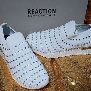 Kenneth Cole Reaction White Studded Slip-On Sneakers
